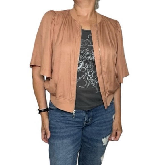 Eva Longoria Zip Front Batwing Jacket Dusty Rose Holiday Layer size Large - Picture 9 of 16